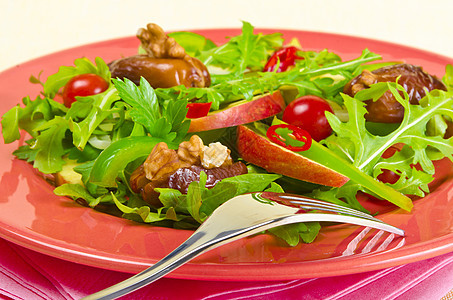 鲁科拉萨拉德树叶敷料美食水果面包健康盘子洋葱餐饮自助餐图片