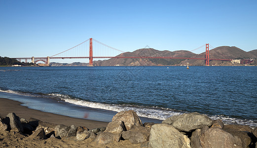 金门大桥 浪浪历史假期远景海洋纪念碑天空蓝色电缆景观旅行图片