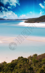 澳洲冬季惠特孙群岛的奇特颜色海滩飞机海岸旅游蓝色天堂水晶森林旅行直升机图片