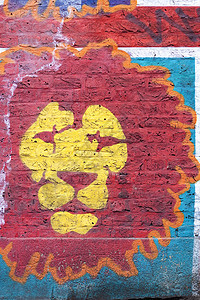 墙上涂画砖块壁画涂鸦街道文化狮子绘画背景图片