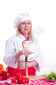 具有吸引力的女厨师烹饪厨房女士服务女孩职业菜单美食面条用具图片