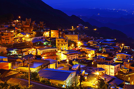 晚上在台湾的千边村旅行爬坡城市怀旧村庄地标图片