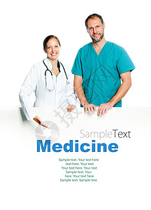 持有空白板的医生医院海报广告职业保健蓝色药品标语女性临床图片