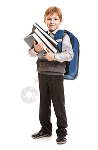 背背包持书的中学生男性学习青少年孩子学生快乐微笑教育后代书包图片