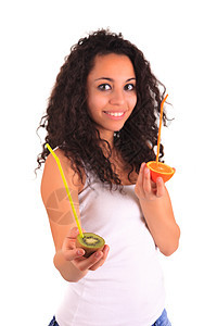 年轻女人抱着橙子和子 孤立在白边生活食物保健房子女士微笑水果饮食女孩幸福图片