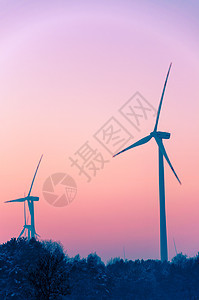 日落时的风涡轮素力量蓝色日出风力风车涡轮机涡轮资源天空技术图片