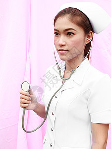 配备听诊器的年轻护士面具医生诊所工作女士保健预防女孩诊断医院图片
