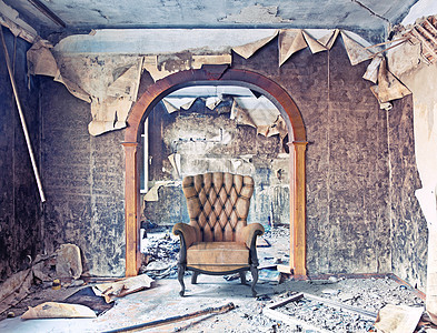 烧焦内深室秘密财产保险阴影墙壁家具风化扶手椅灾难剥皮图片