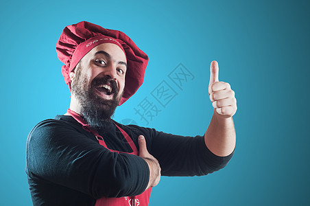 快乐的胡须胖胖大厨厨师餐厅工人男人手势厨娘职业美食烹饪胡子图片