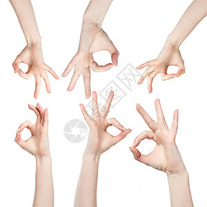 白纸上隔离的手好牌符号手指女孩展示棕榈拇指孩子个性手势情感协议图片