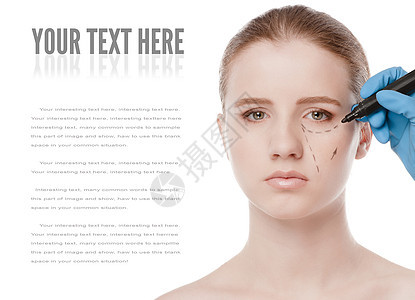 美人用女性的面孔来画修补线眼睛塑料手套内衬程序线条美容师病人化妆品铅笔图片