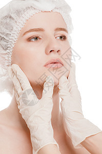 美容女性的面部体格检查塑料帽子手术皮肤科药品胶原皱纹女孩程序眼睛图片