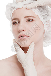 美容女性的面部体格检查女士医生眼睛护理手套外科皮肤科咨询胶原手术图片