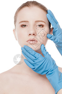 美人用女性的面孔来画修补线手套护理内衬外貌线条程序医生皱纹化妆品女士图片
