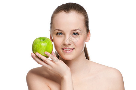 女人吃绿苹果水果女士生活卫生护理治疗女孩食物牙医快乐图片