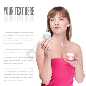 女人用白色的奶油霜润肤保湿化妆品药品治疗皮肤科卫生洗剂美甲皮肤图片
