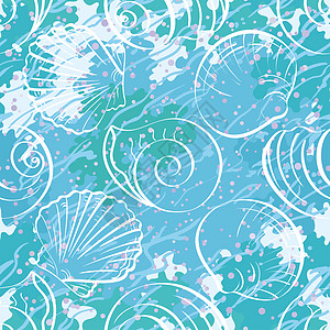 无缝背景 轮廓贝壳水族馆海洋海滨海岸纺织品扇贝墙纸热带包装艺术图片