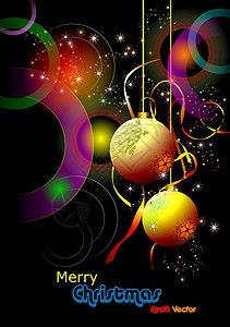 圣诞节  新年闪光卡 配金球Eps10矢量红色星星金子插图作品矩形节日装饰品快乐问候语图片