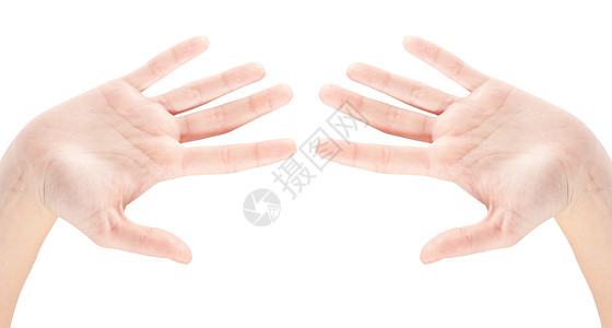 白上孤立的手动手势白色皮肤女性男性拳头棕榈学习数字手指绘画图片