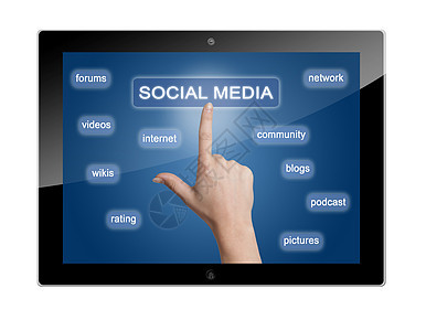 平板社交媒体概念手指博客网络互联网战略论坛笔记本网站屏幕按钮图片