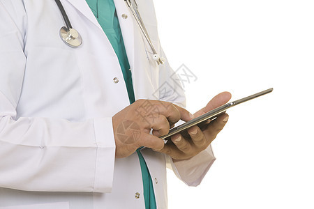 在数字平板电脑上工作的医生男性展示文档医疗笔记本医院专家治疗实习生触摸屏图片