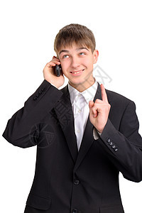 青少年在电话里说话智力呼唤手势微笑头发人士套装拇指讲话乐趣图片