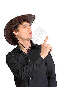 戴斯特森帽的男人幸福成人白色男性大男子成功帽子手势工作室套装图片