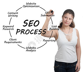 SEO 流程概念研究互联网白色人士图表解决方案商业商务网页女士图片