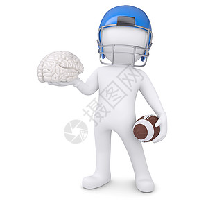 身戴足球头盔的3D男子保持大脑图片