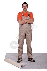 地毯装配器装潢钳工修理工木板住房单元修理工匠职业男人背景图片