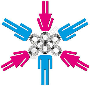 人类金属齿轮解决方案思维团队成功好主意领导合作组织智力蓝色图片