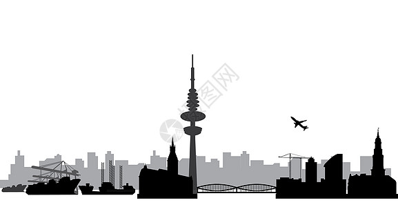 汉堡天线地标全景旅游反射城市橙子景观建筑插图摩天大楼图片
