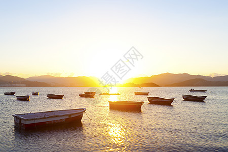 日落船旅游团体太阳钓鱼日落旅行天空假期木头地平线图片