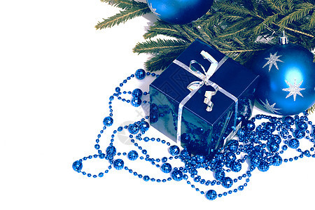 圣诞礼物装饰品礼物庆典盒子绿色季节性丝带蓝色松树白色图片