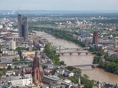 美因法兰克福 德文天线天际摩天大楼全景城市背景图片