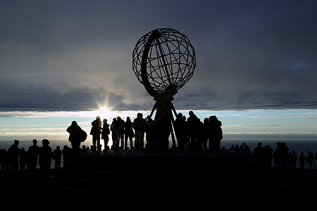 北开普挪威诺德卡普天空地球游客行星明信片太阳悬崖海洋日落海岸图片
