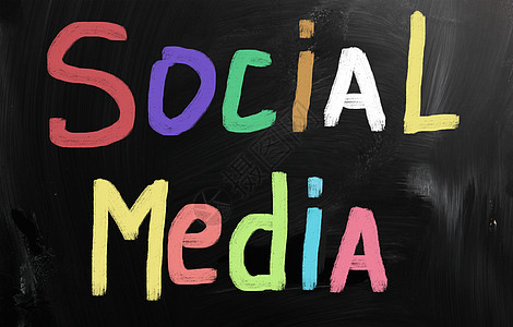 社交媒体概念  在黑板上手写文字战略营销研讨会资质训练职员资源网络商业学习图片