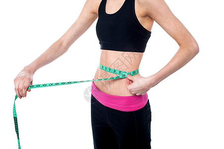 测量腰部的妇女减肥培训师女孩讲师训练仪表数字工作室饮食橘皮图片