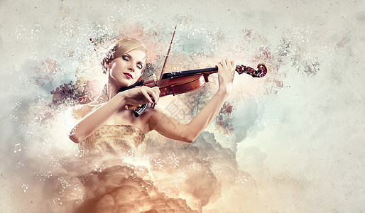迷人的女子拉小提琴小提琴家中提琴工作学校热情金发女郎女孩音乐艺术家女士图片