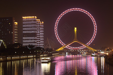 天津之夜眼花旅行摩天轮艺术建筑车轮场景工具图片