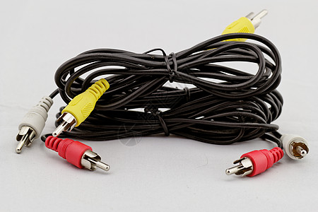 三个rca电缆和插头立体声金属音乐技术宏观电子产品电气出口硬件信号图片