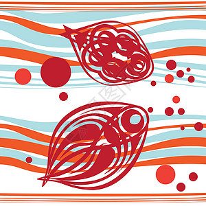 鱼类尾巴海浪游泳框架水族馆蓝色绘画插图艺术气泡图片