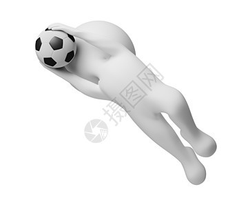 3D小人 守门员一个接球球运动冠军喜悦锦标赛杯子游戏灰色木偶黑色皮革图片