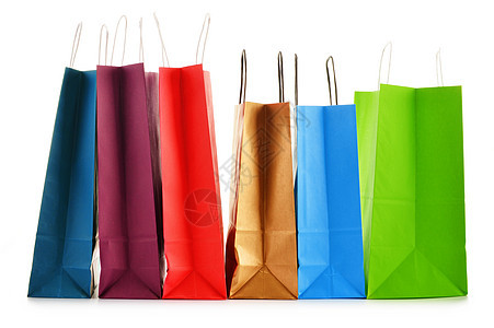 白色背景上孤立的纸袋购物袋零售电子商务购物商业产品市场展示销售财富商品图片