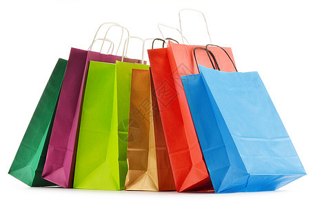 白色背景上孤立的纸袋购物袋商品零售互联网销售礼物店铺营销电子商务顾客商业图片