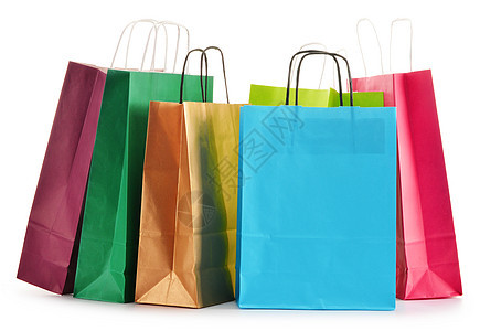 白色背景上孤立的纸袋购物袋顾客团体市场零售财富销售营销购物产品购物者图片