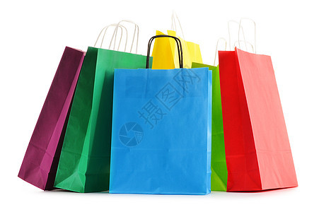 白色背景上孤立的纸袋购物袋产品商品电子商务顾客购物者礼物市场零售购物商业图片