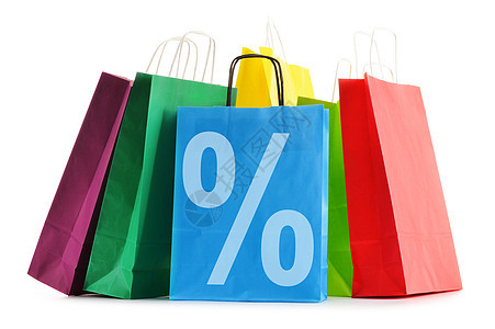 白色背景上孤立的纸袋购物袋购物顾客展示礼物销售购物者产品财富零售商业图片