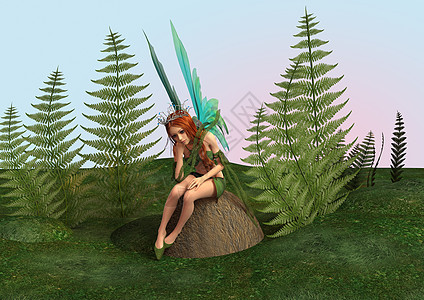 费解的仙子绿色石头公主女孩套装森林戏服林地小精灵翅膀图片