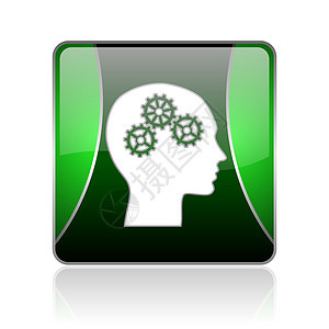 黑白和绿方正方圆形网的灰色图标教育标识头脑解决方案思考网站商业心理学知识成就图片
